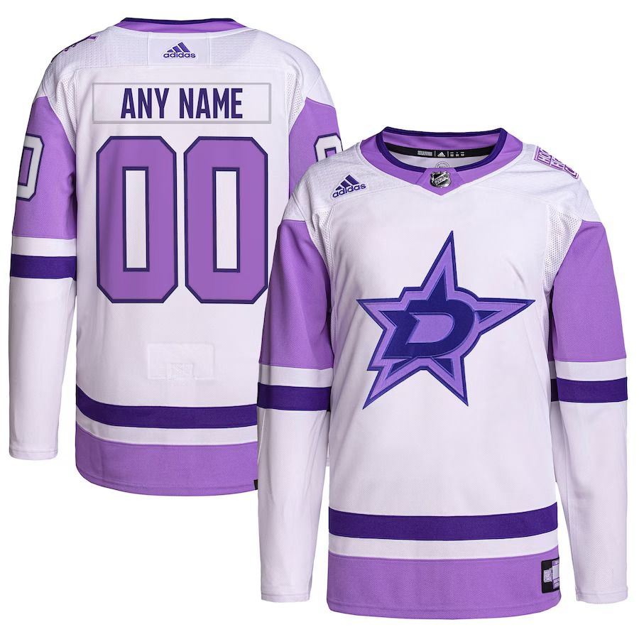 Men Dallas Stars adidas White Purple Hockey Fights Cancer Primegreen Authentic Custom NHL Jersey